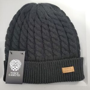 Vince Camuto Women's Total Eclipse Cable Knit Beanie OSFM Logo Hat Black…